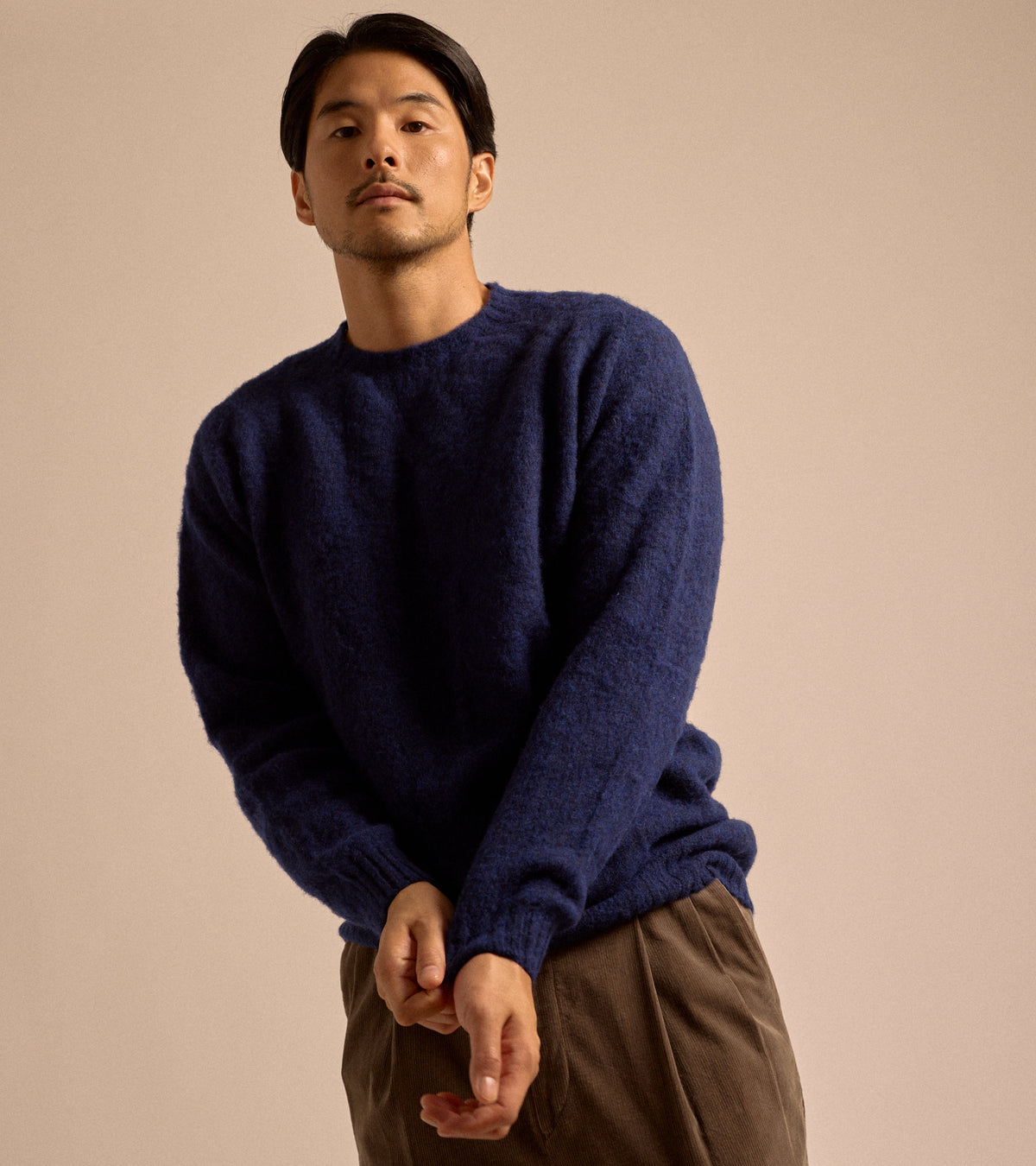 Trunk Goswell Brushed Lambswool Crew Neck Sweater: Navy