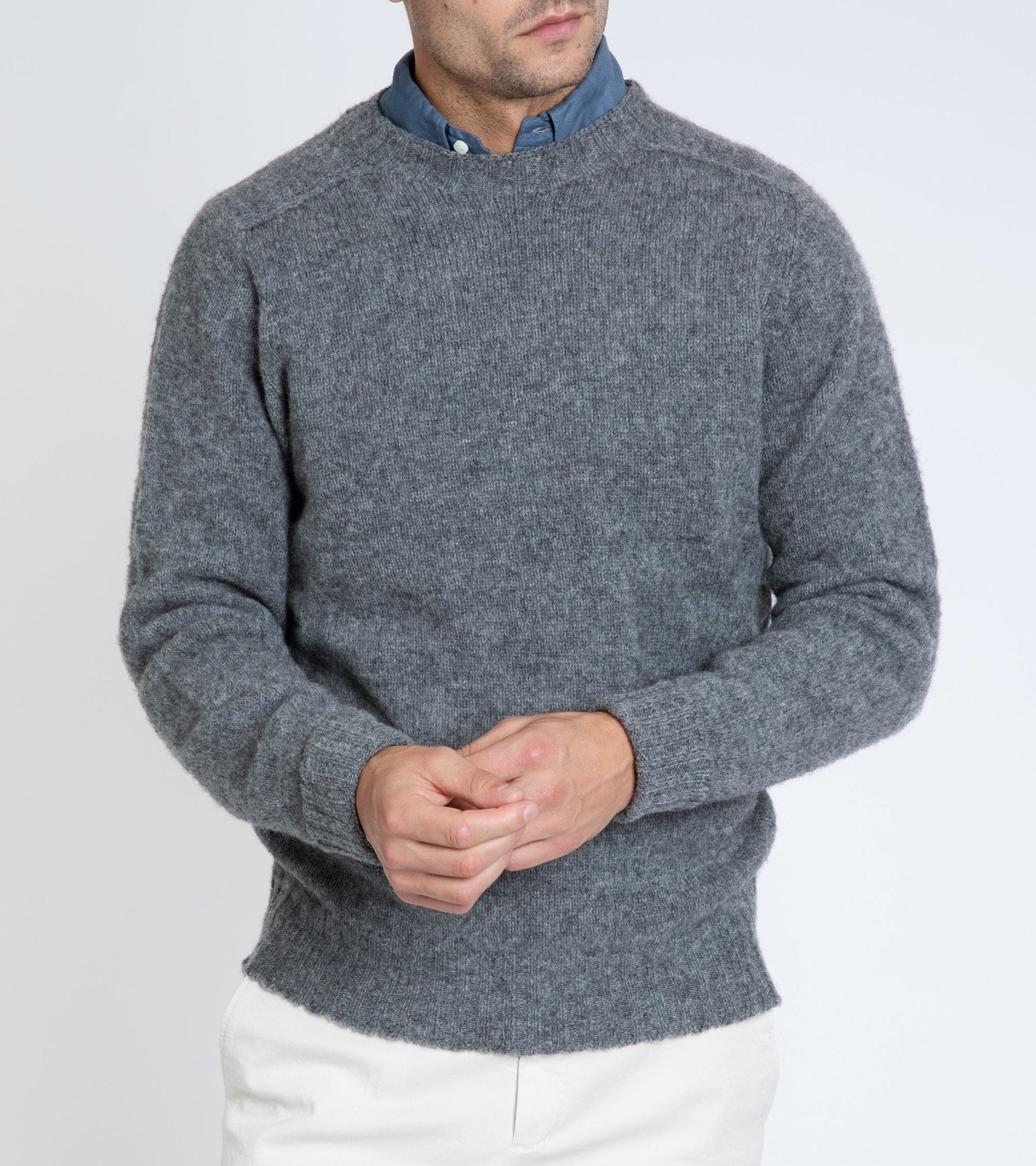 Trunk Berwick Brushed Shetland Crew Sweater: Dark Grey - Trunk Clothiers