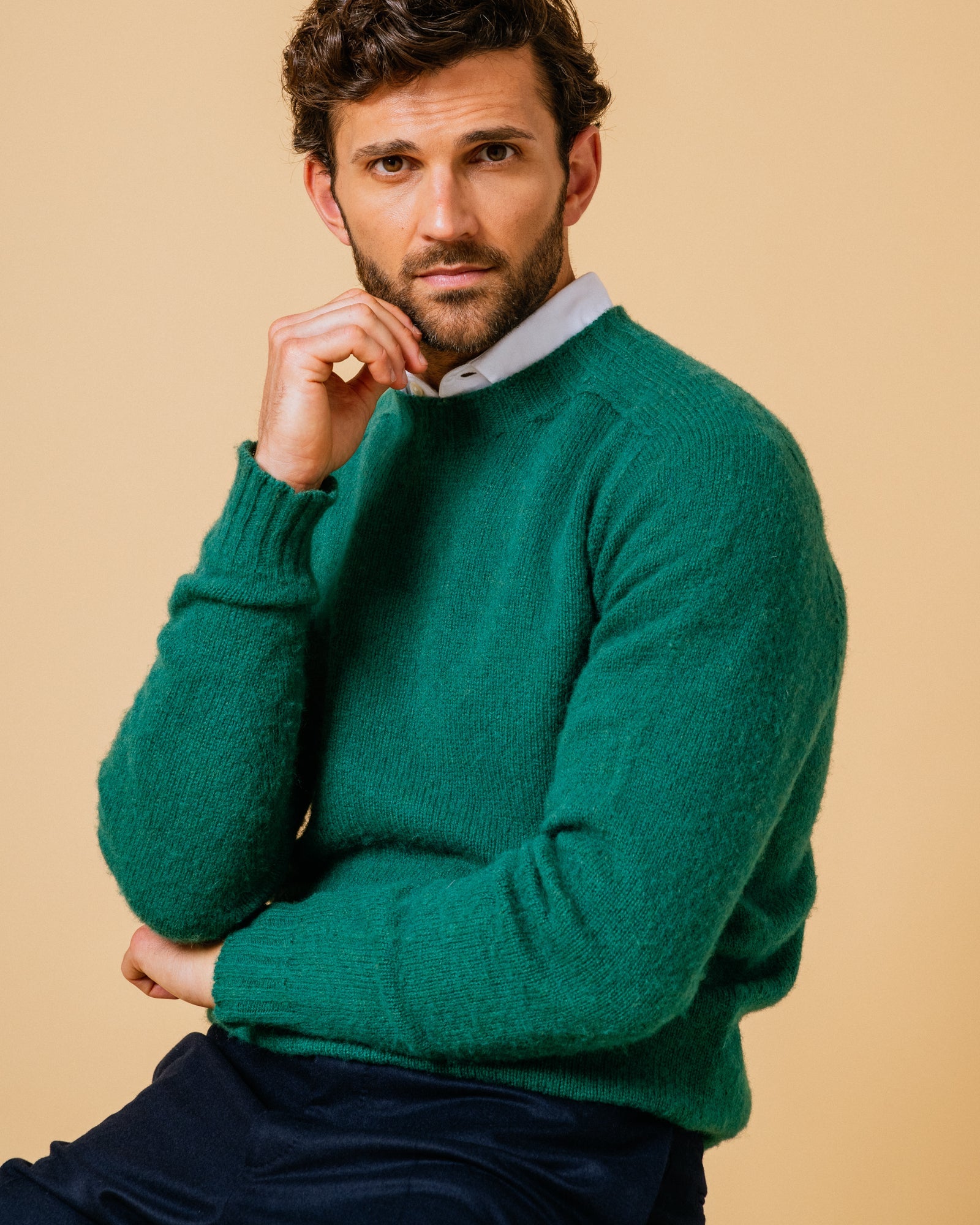 Trunk Berwick Brushed Shetland Crew Sweater: Malachite Green - Trunk Clothiers