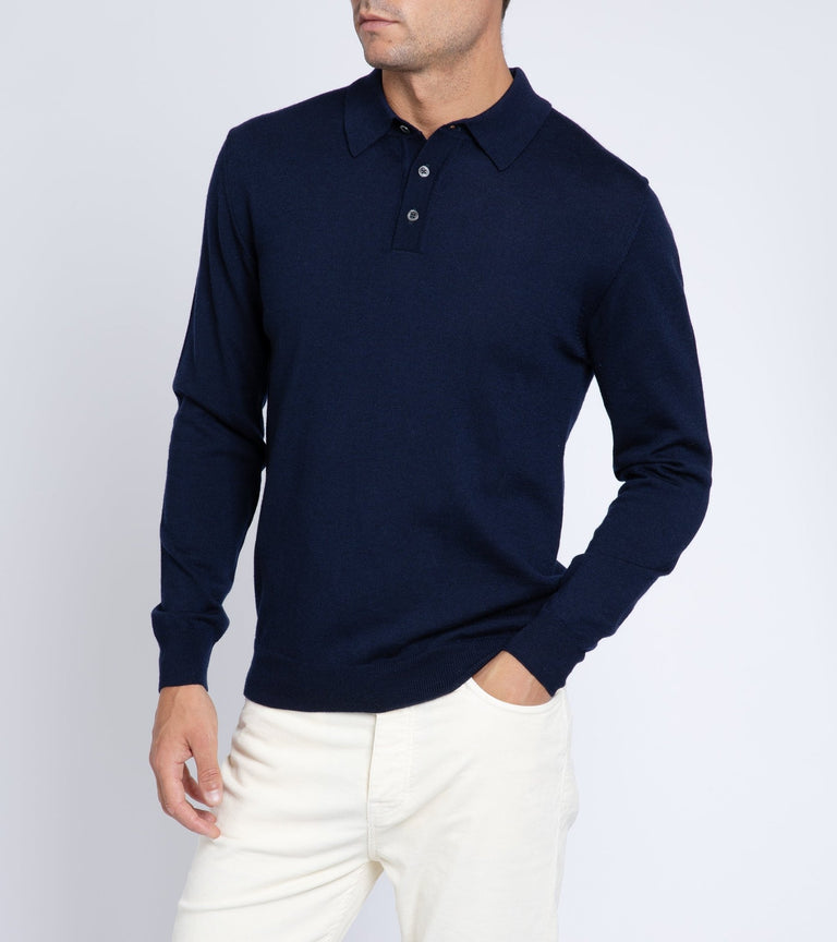 Trunk Enford Merino Knit Long Sleeve Polo Shirt: Navy – Trunk 
