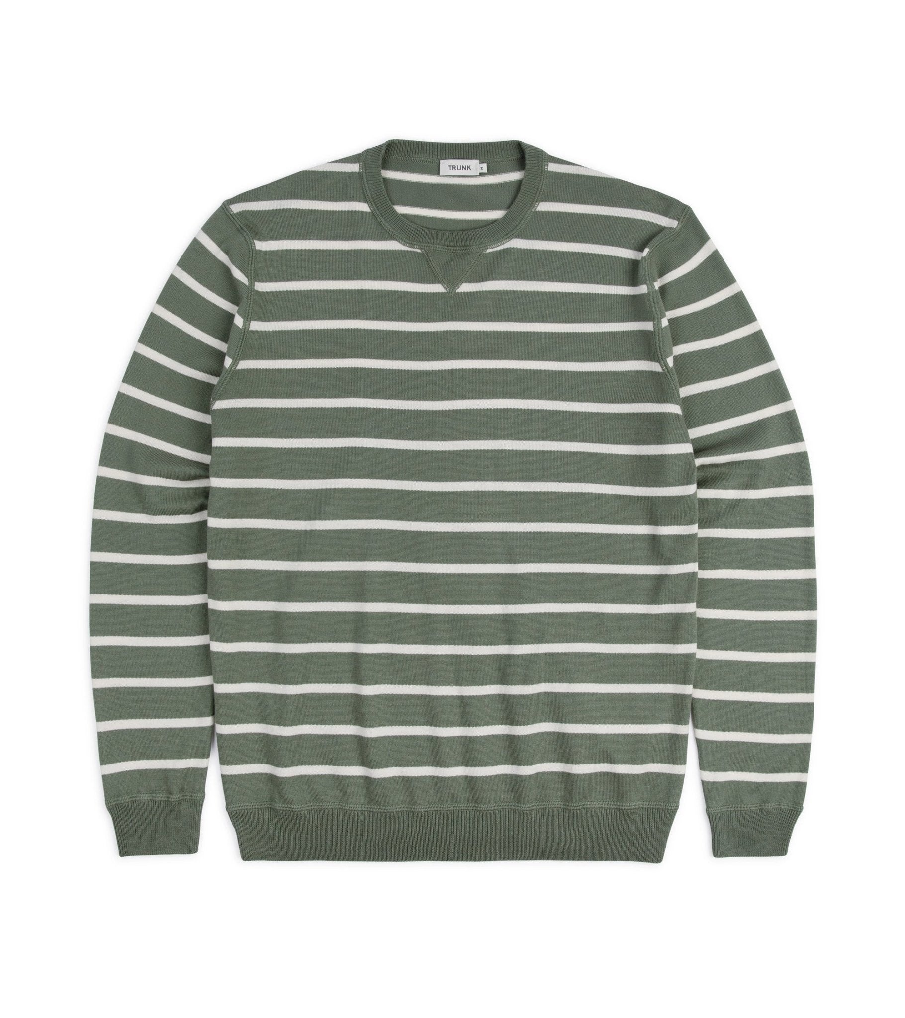 Trunk Marsham Cotton Cashmere Stripe Sweatshirt: Sage Green/Ecru - Trunk Clothiers