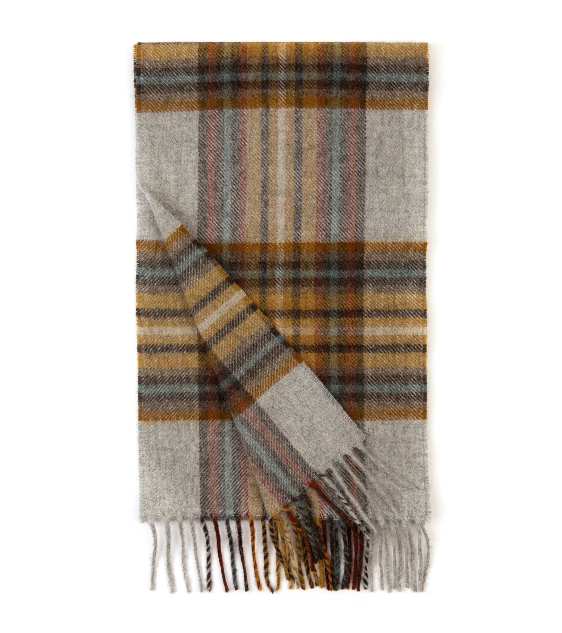 Trunk Moon Merino Check Scarf: Grey/Mustard