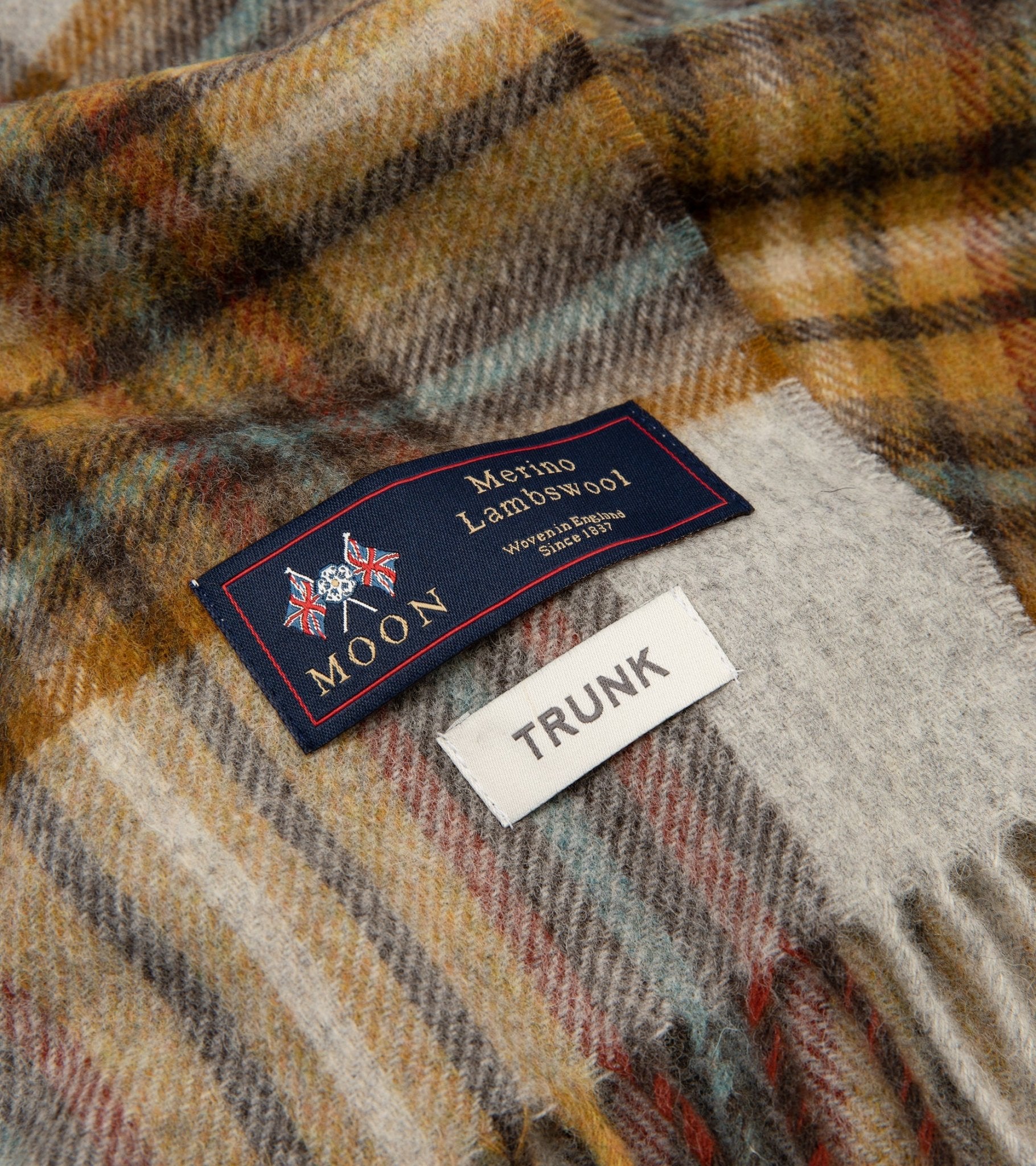 Trunk Moon Merino Check Scarf: Grey/Mustard