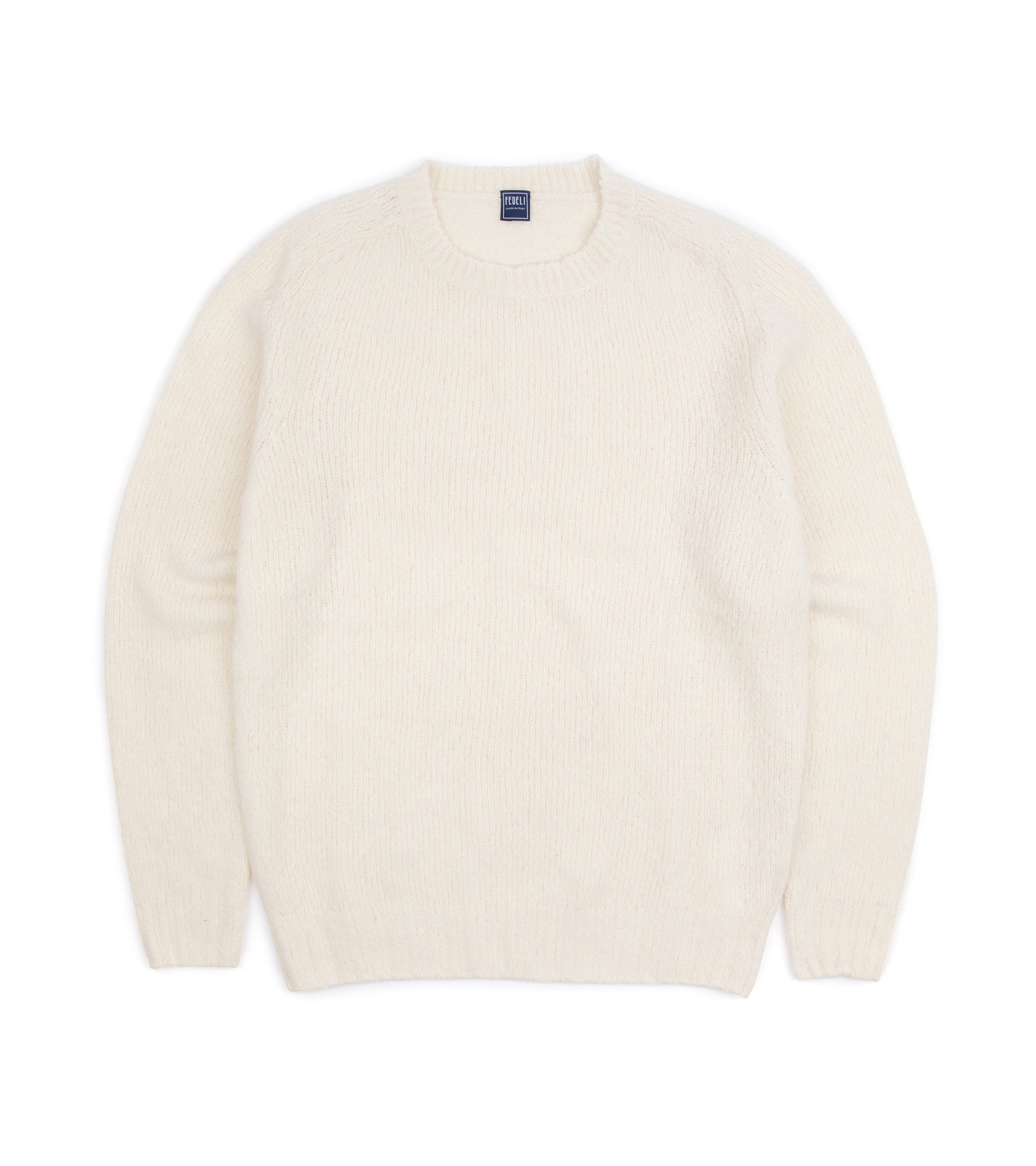 Fedeli Recycled Cashmere Mix Boucle Crew Neck Sweater: White
