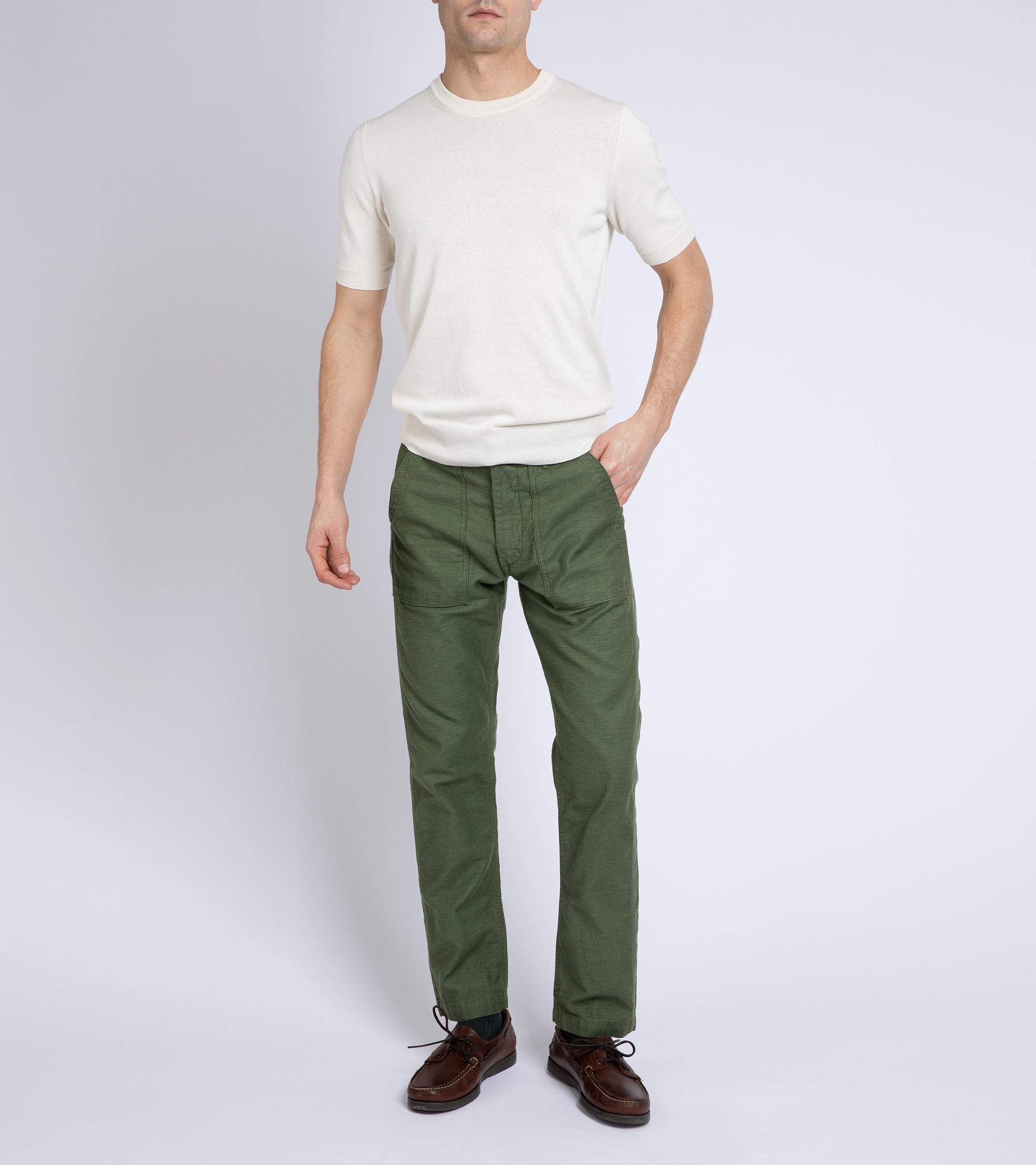 OrSlow Slim Fit Cotton Fatigue Pants: Green