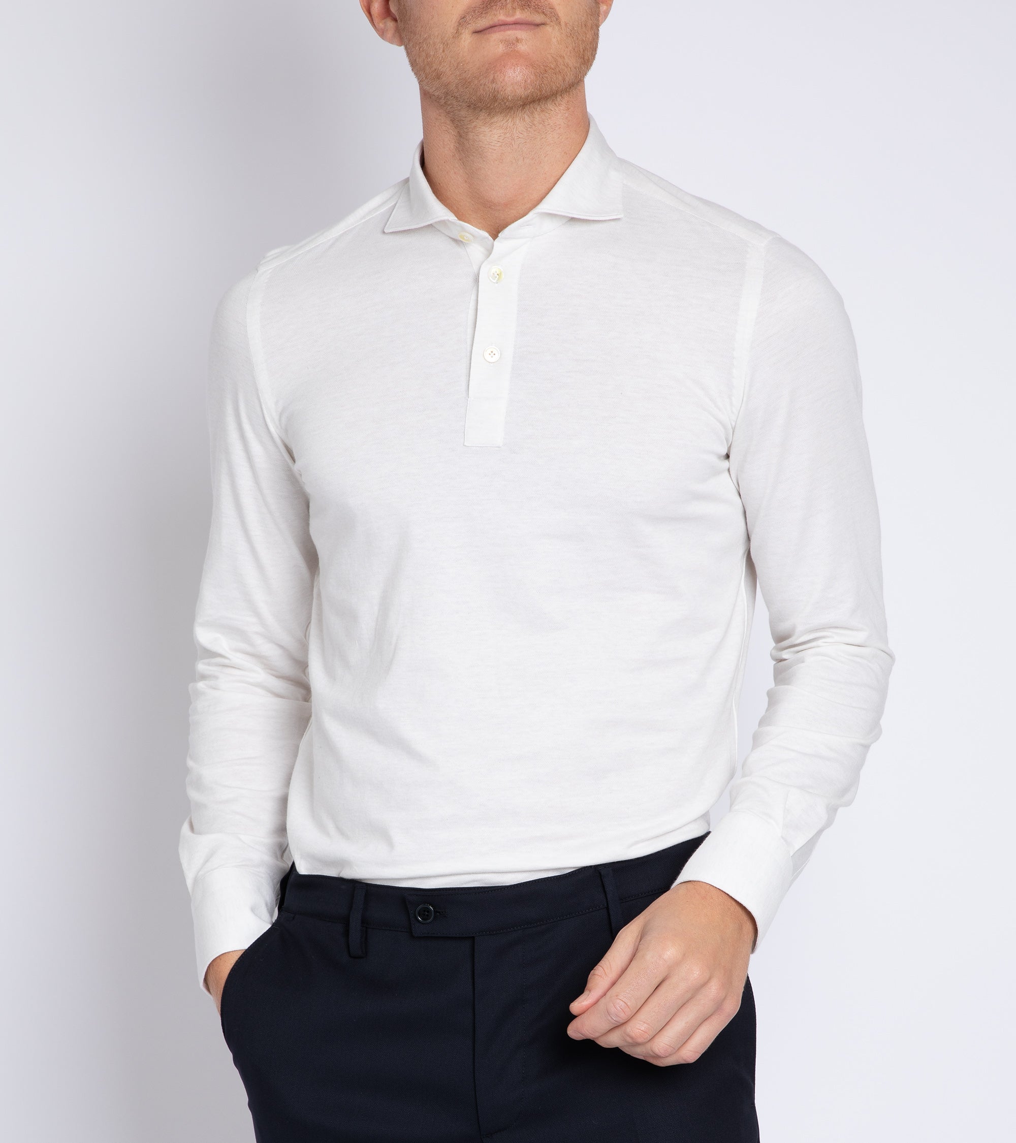 Finamore Orlando Cotton Cashmere Achille Polo Shirt: Off White