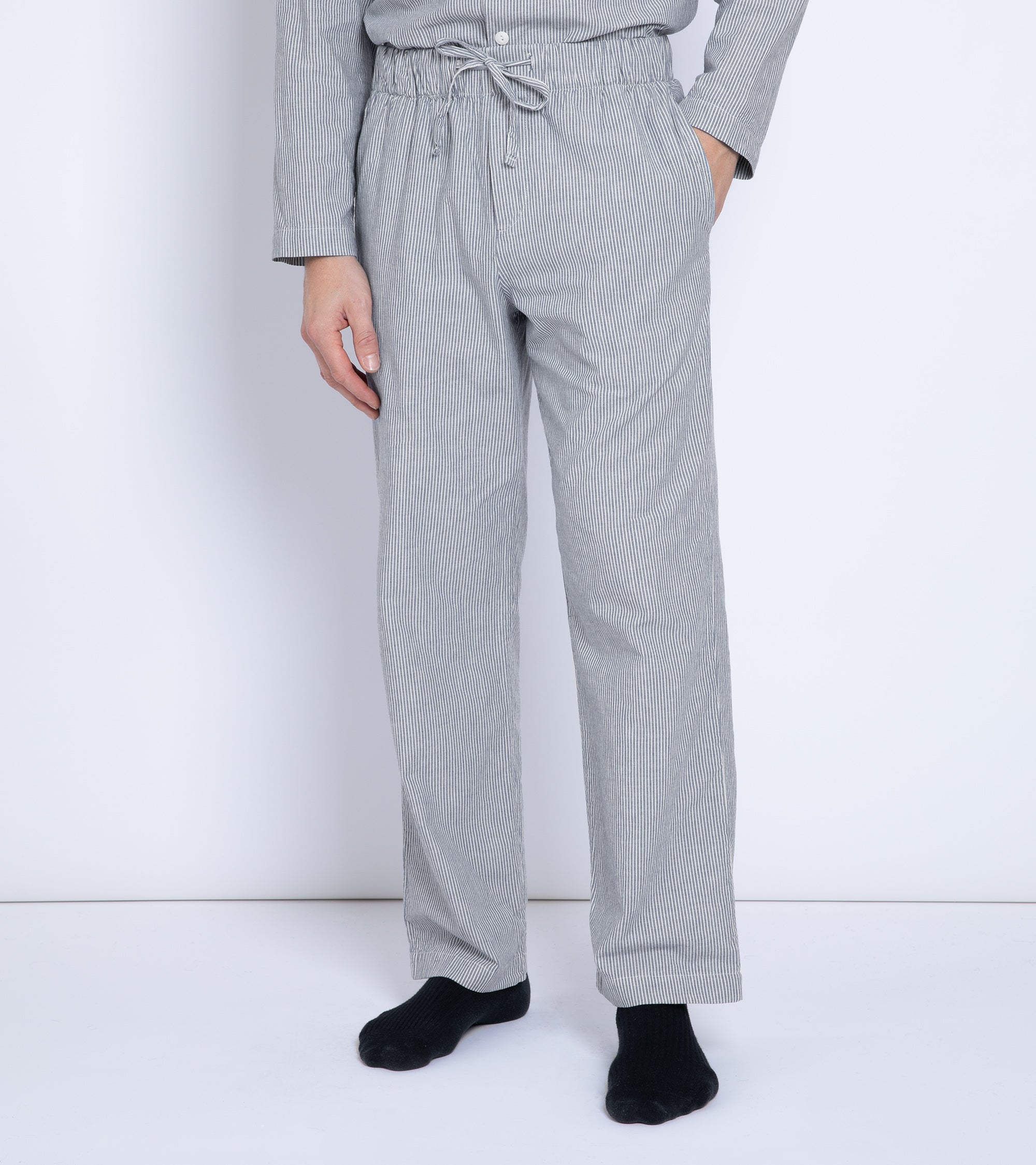 Merz b. Schwanen Relaxed Fit Cotton Pyjama Trousers: Striped Chambray